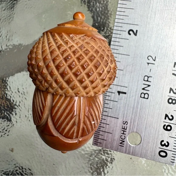 Rare Antique 1880 Sewing Thimble Holder Acorn Coquilla Nut Vegetable Ivory Tagua - Picture 10 of 11